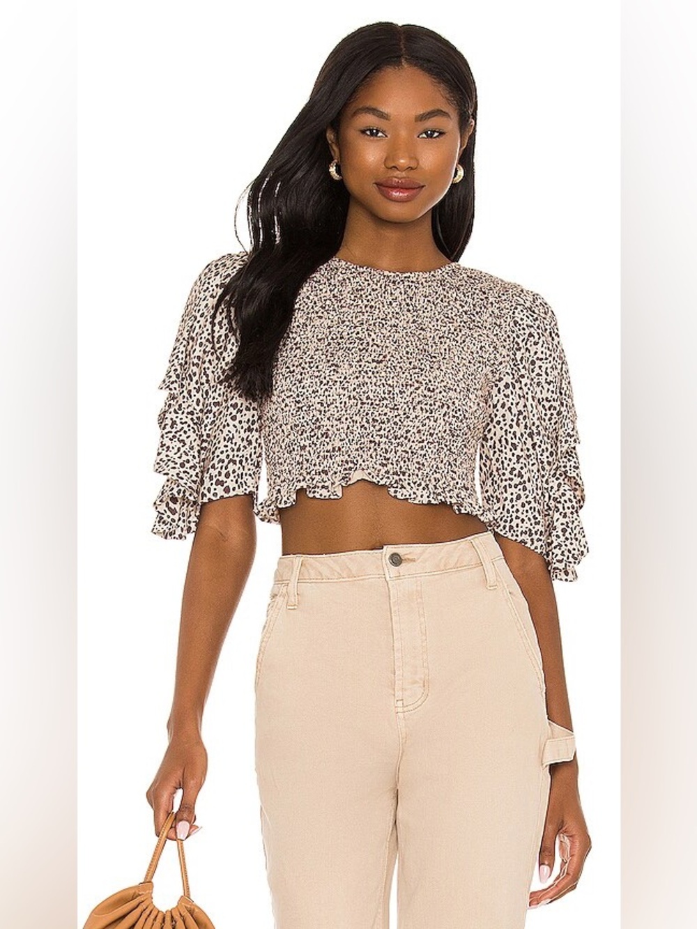 Majorelle Revolve Beth Smocked Crop Top in Zahara Leo size Small